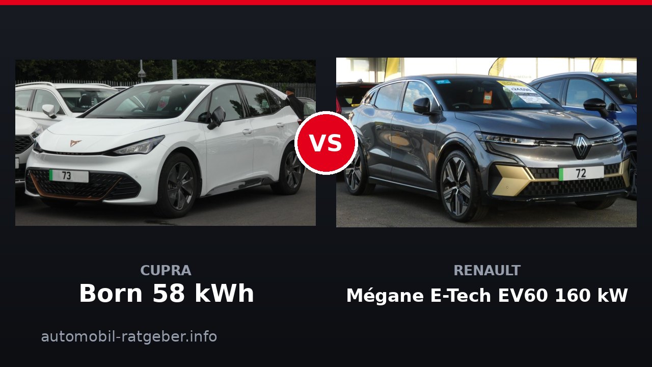 Cupra Born 58 kWh vs Renault Mégane E-Tech EV60 160 kW im Vergleich
