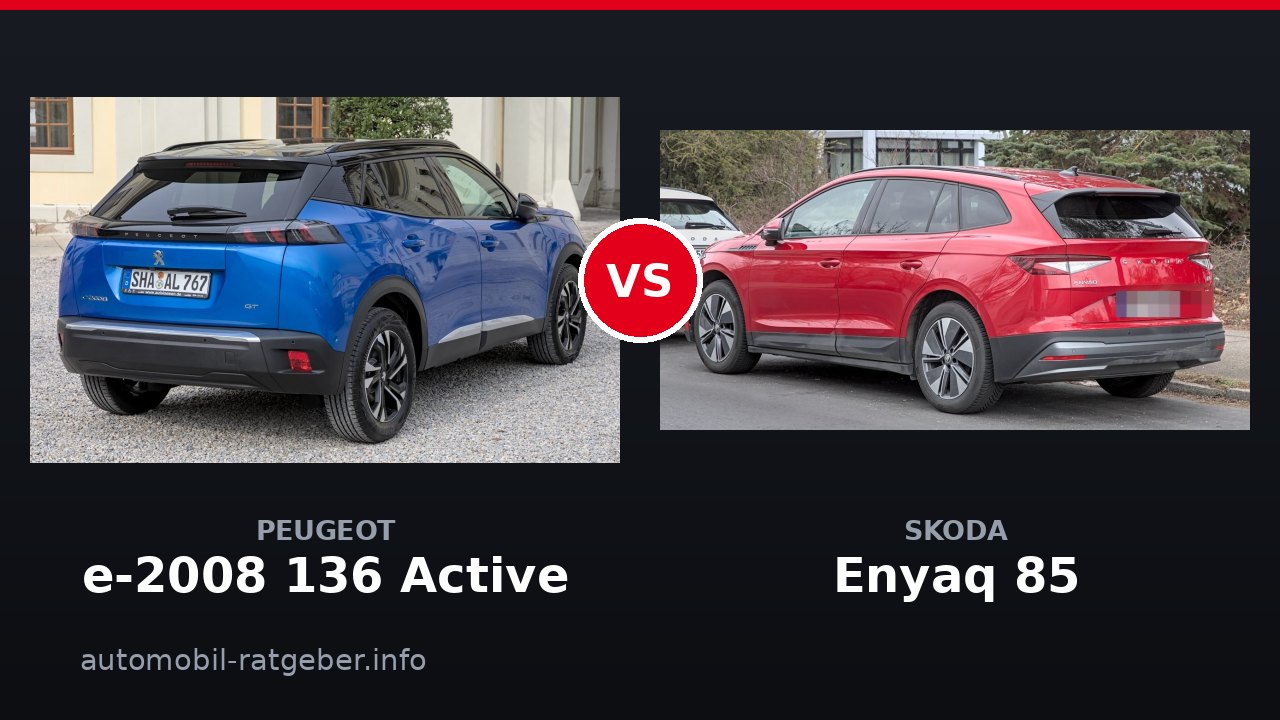 Peugeot e-2008 136 Active vs Skoda Enyaq 85: Klares Duell